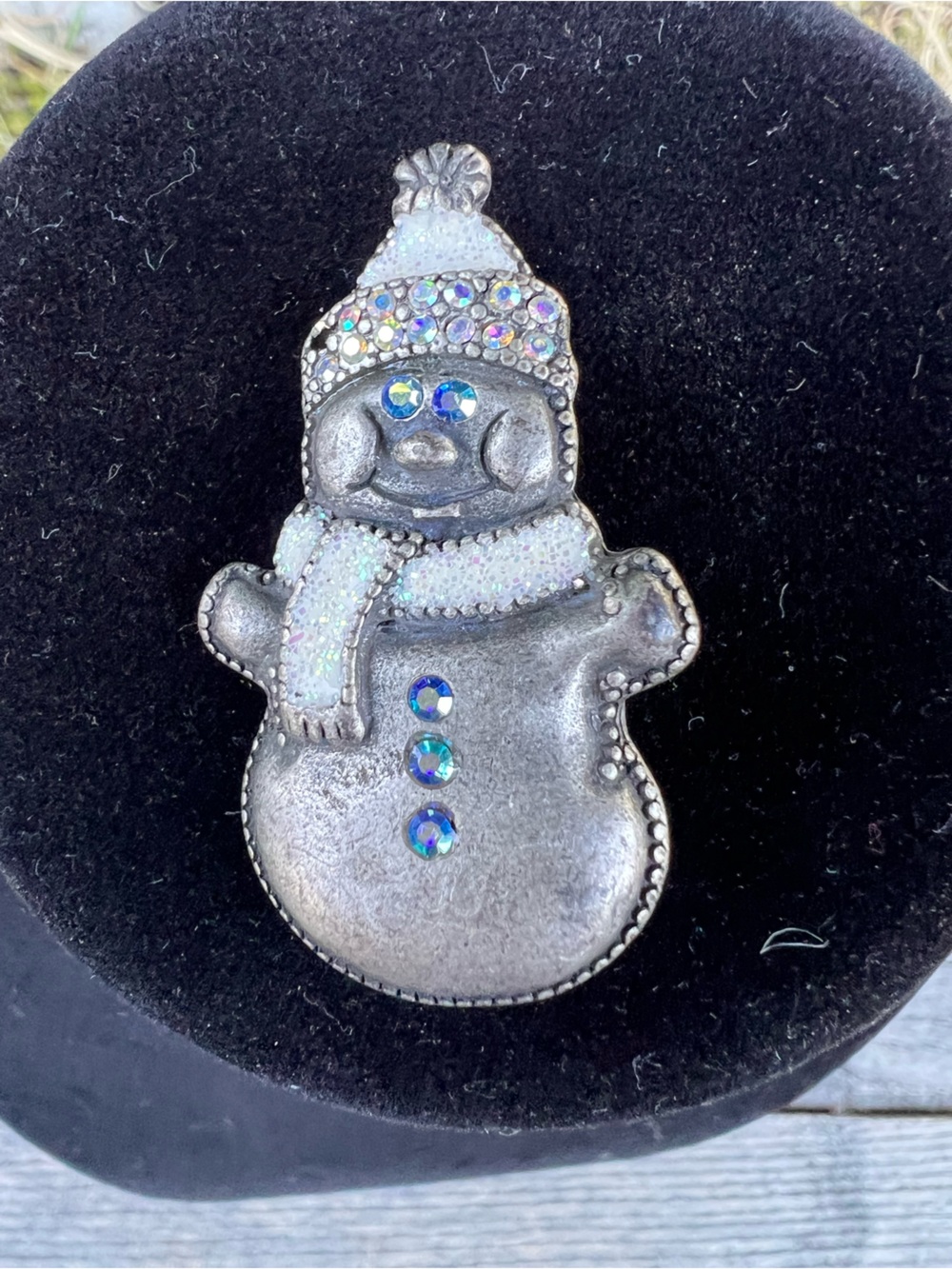 TC Silver-Tone Snowman Pin with Iridescent Rhinestones
